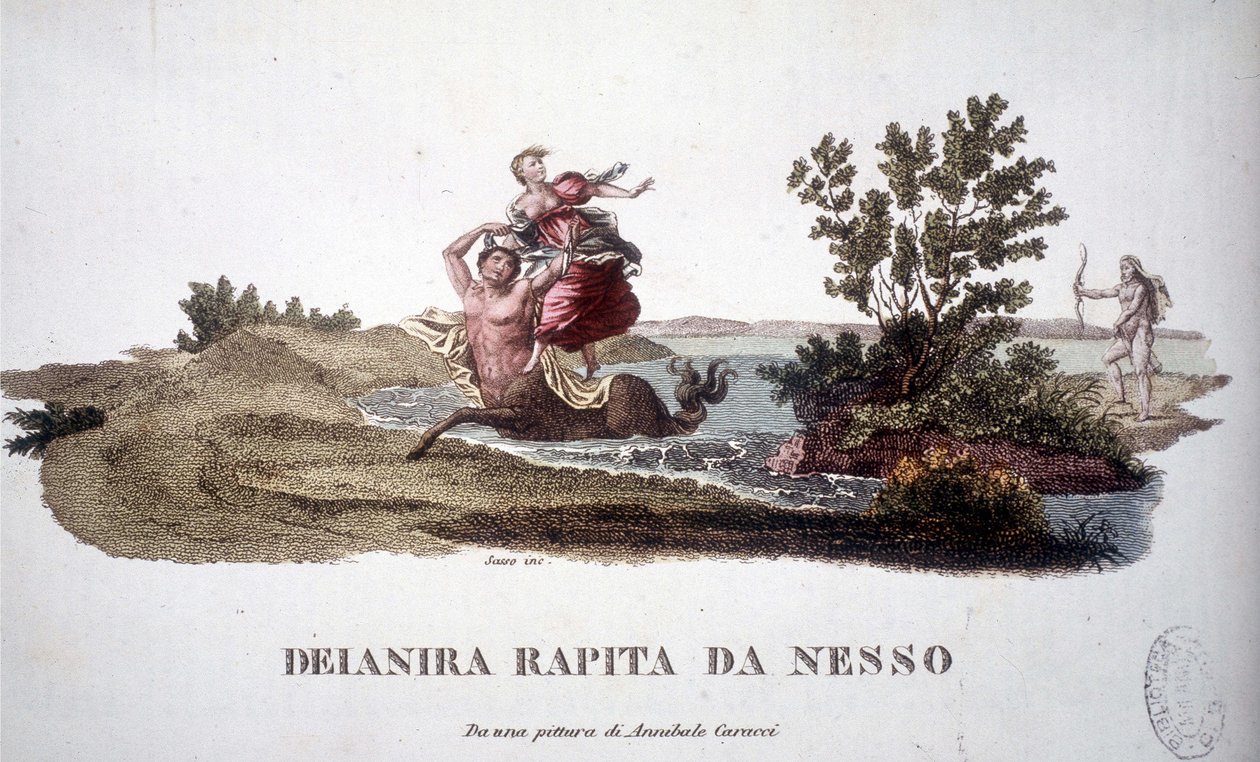Deanire fjernet af kentauren Nessus (Nessos) - gravering af Unknown artist