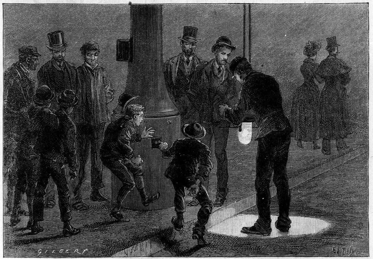 Death by Electricite: Elektrisering med elektriske efterklang på Place du Carrousel i Paris. Indgravering i "" Nature: gennemgang af videnskaberne og deres anvendelser på kunst og industri "" af 19. januar 1889. af Unknown artist