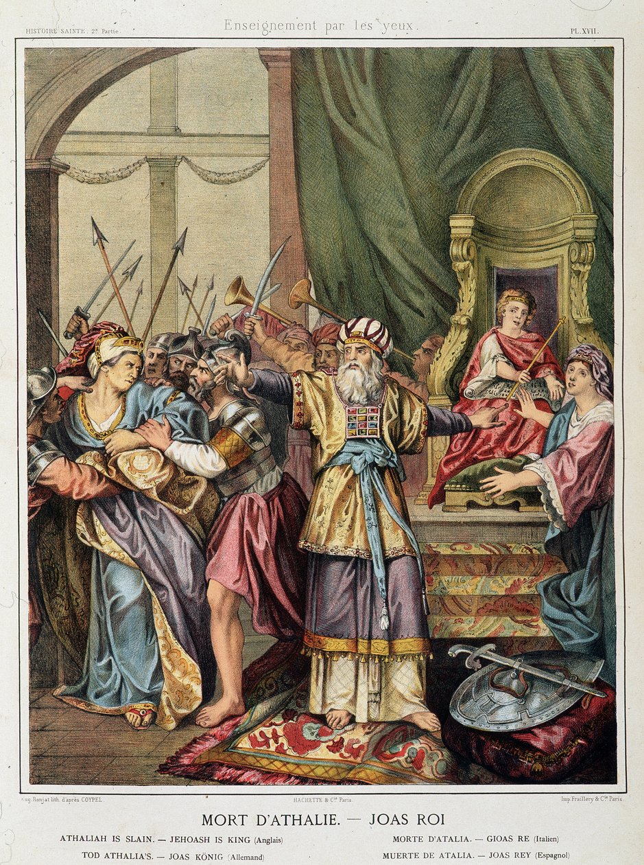 Athalies død - Joas (Jehoash) konge i ""Hellig Historie"", red. Økse af Unknown artist