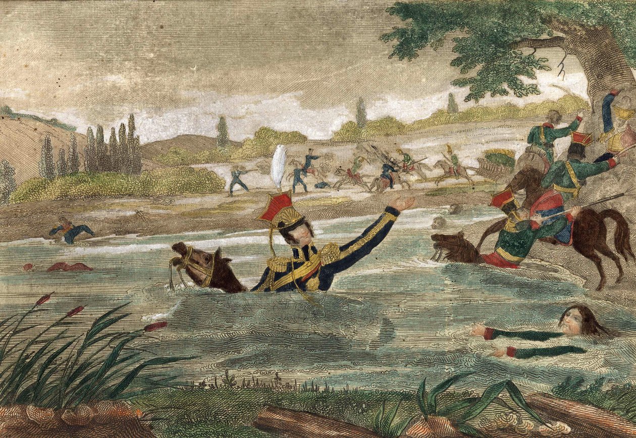 Prins Joseph (Jozef) Antoni Poniatowskis (født 1763) død ved ålens passage i 1813, tidens gravering af Unknown artist