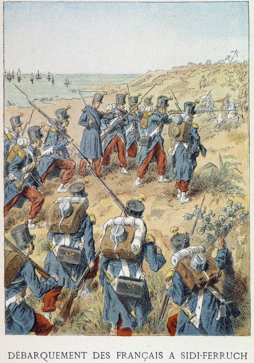 Franskmændenes landgang ved Sidi - Ferruch, Algeriet, 14. juni 1830 - i "" Histoire de France"" af Unknown artist