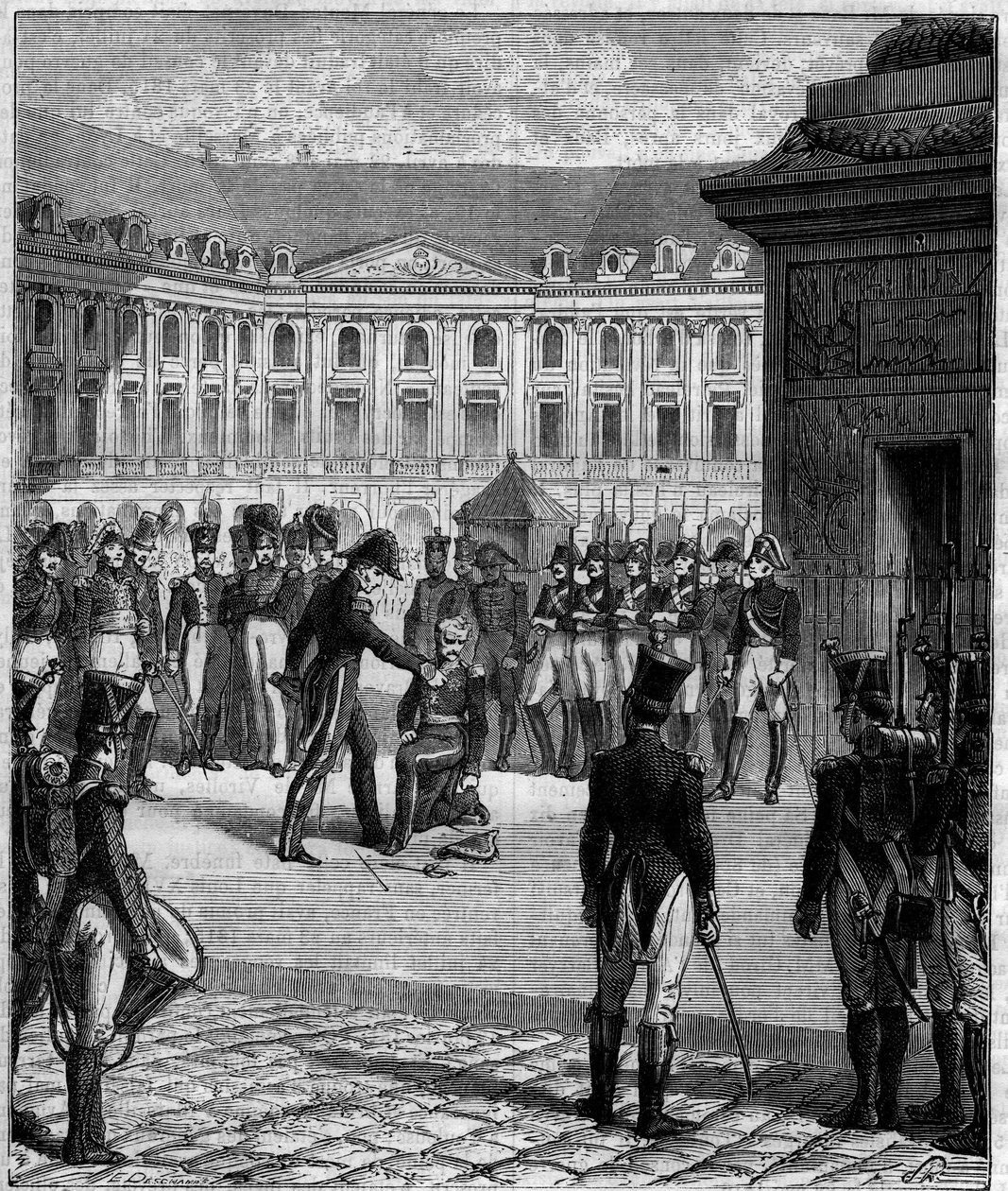 Nedbrydning af general Bonnaire, tidligere soldat fra imperiet, dømt for den utilsigtede død af Ludvig XVIII