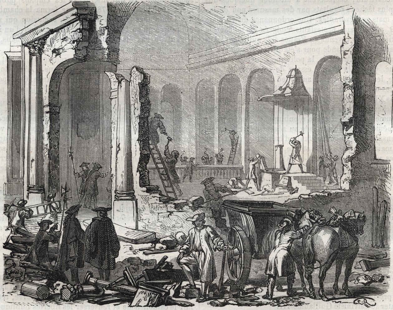 Nedrivning af templet i Charenton i november 1685 efter tilbagekaldelsen af redigeringen af Nantes, 18. oktober af Unknown artist