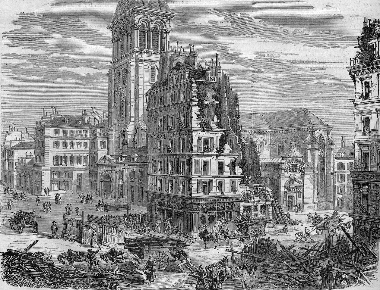 Nedrivning af Place Saint Germain des Pres, til gennemboring af Rue de Rennes i 1867. af Unknown artist