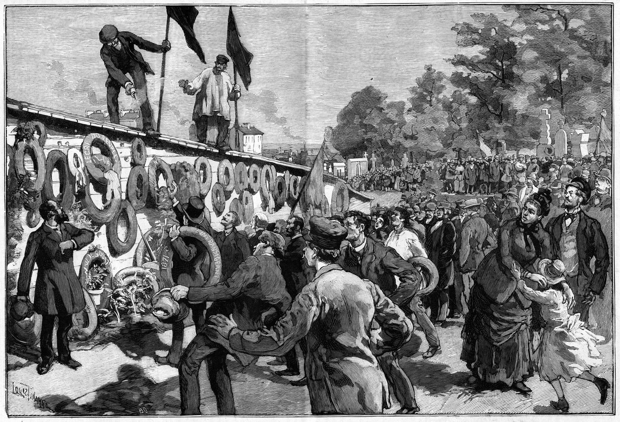 Demonstration af anarkisterne ved Pere Lachaise foran føderernes begravelse den 27. maj 1888. af Unknown artist