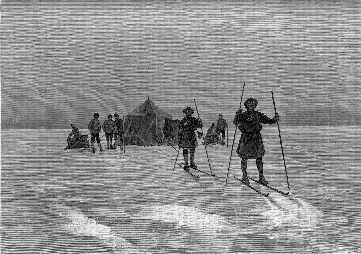 Afgang fra Laponerne på Grønlands Indlandsis. Gravering i "" Le Journal de la jeunesse"" af Unknown artist