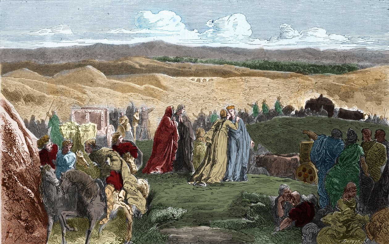 Rejste Galswinthe (Galsuinde) (Galsuinte) (ca. 545 - 567), dronning af frankerne i Neustrien og hustru til Chilperic I (konge af frankerne), til Frankrig. Indgravering i "" Histoire De France En Cent malerier af Paul Lehugeur "" 1891. af Unknown artist