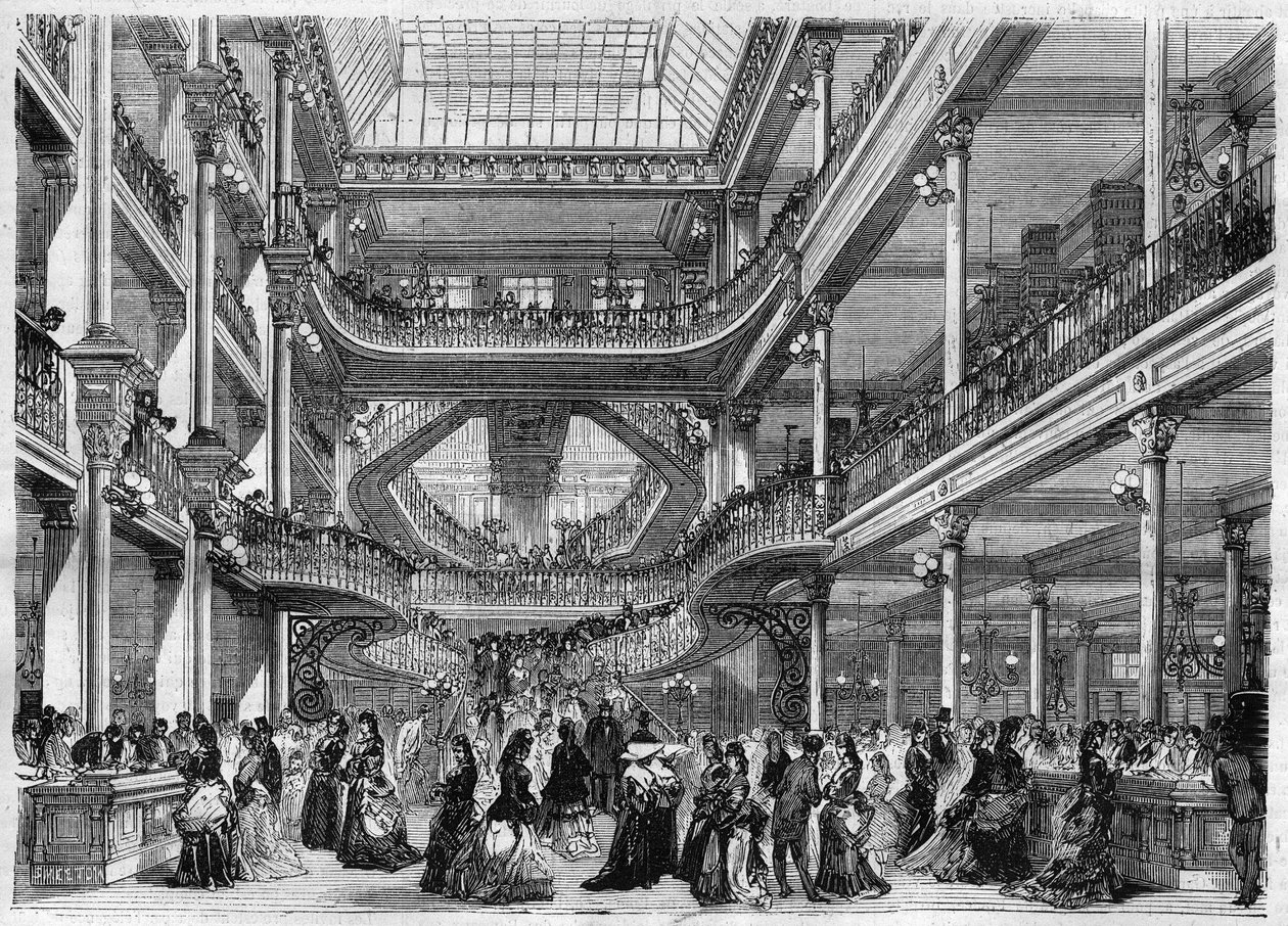 Stormagasin: udsigt over det indre af "" Au bon marche"". Gravering i "" L