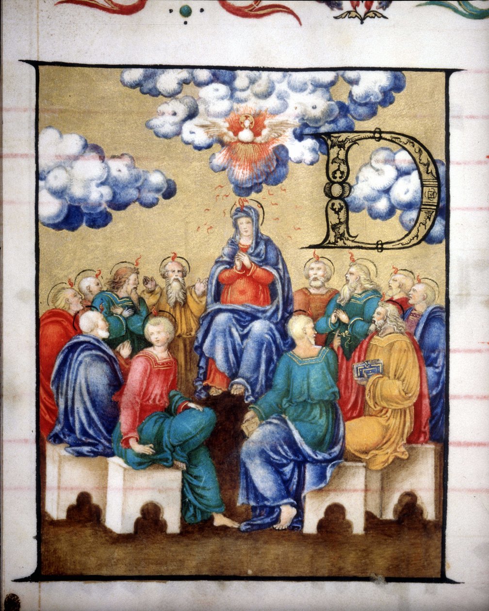 Helligåndens nedstigning. Kor fra Jomfrukirken kronet af Lodi, miniature fra det 15. århundrede. af Unknown artist