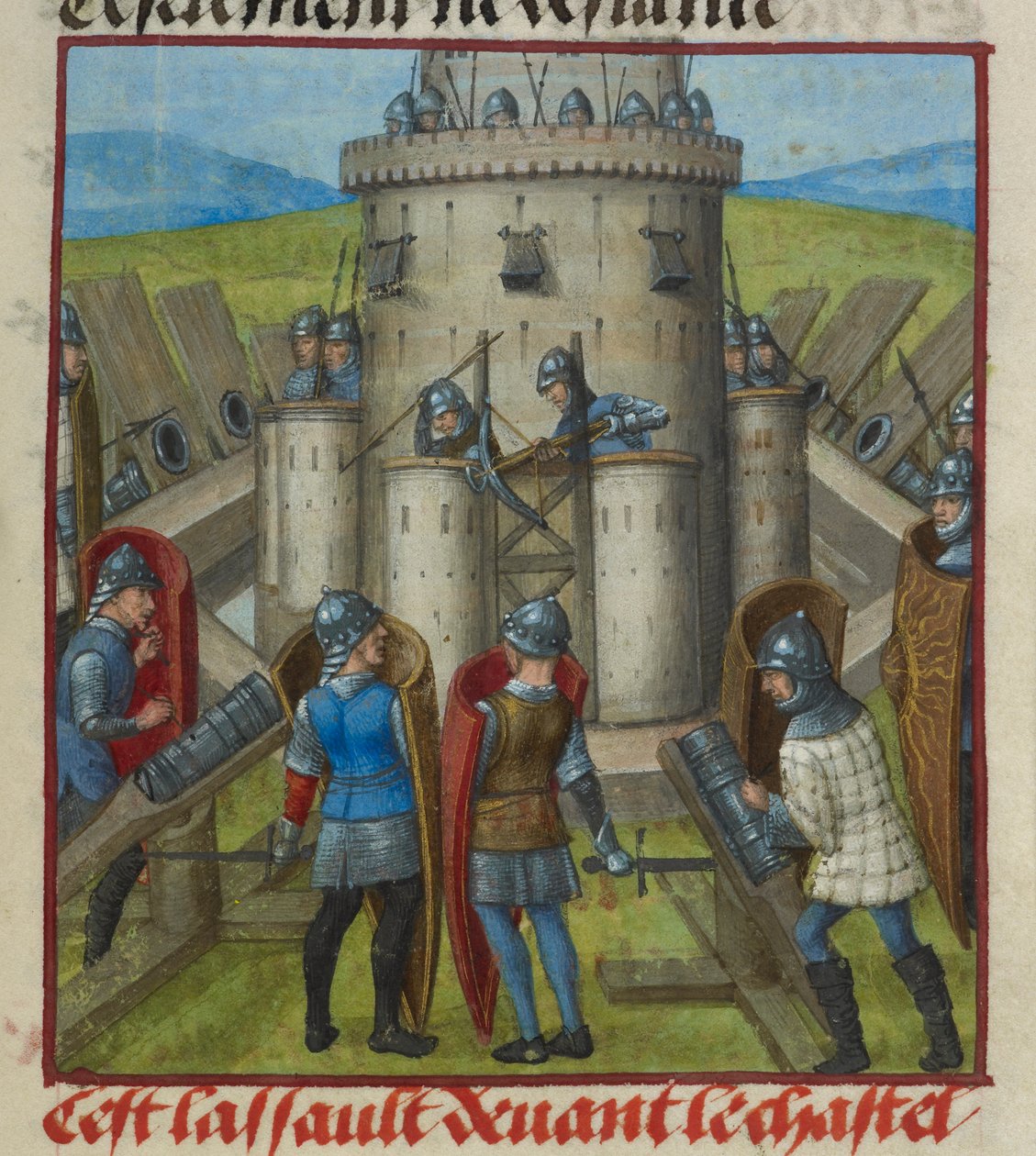 Detalje af en miniature, der viser et angreb på slottet, fra 