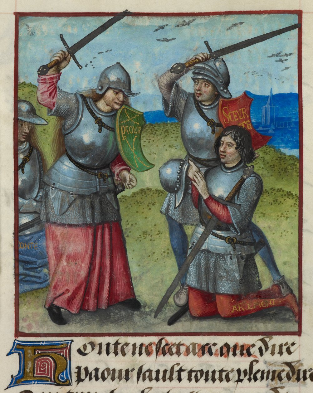 Le Roman de la Rose -sarjan yksityiskohta Peurin taistelusta Honten katsoessa. af Unknown artist