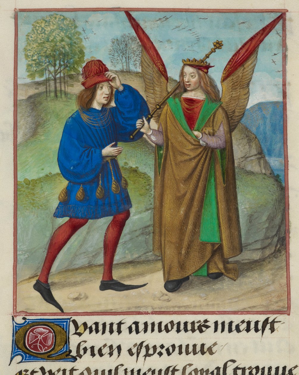 Detalje af en miniature af Elskeren og Amouren (Kærlighed), fra 