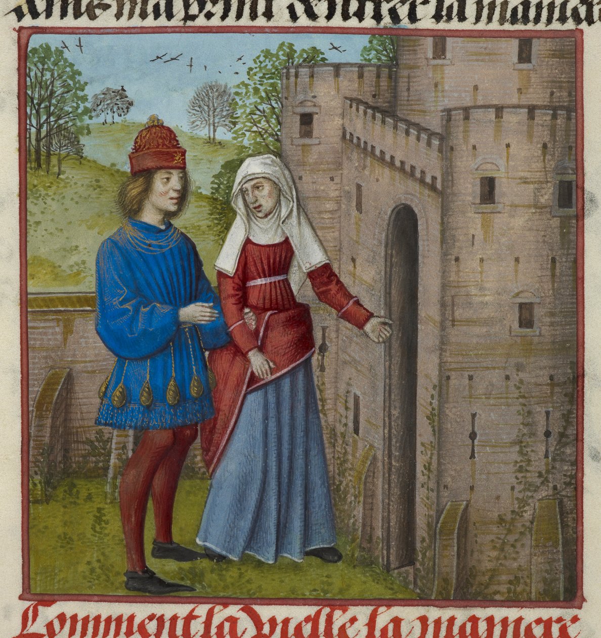 Detalje af en miniature af elskeren og la Vieille (Duenna), fra 