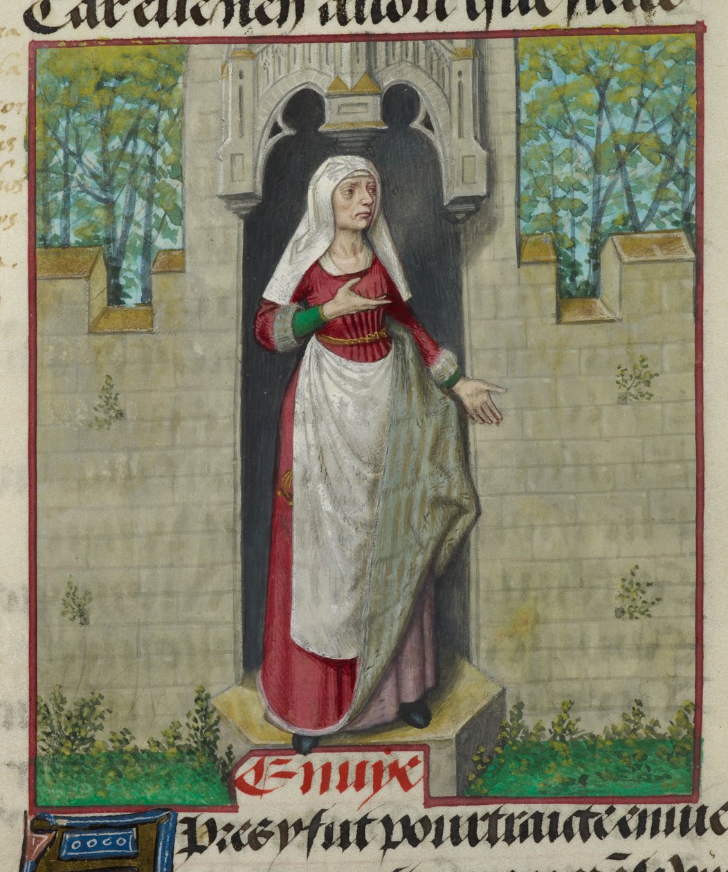 Detalje af en miniature af den allegoriske figur af Grådighed, fra 