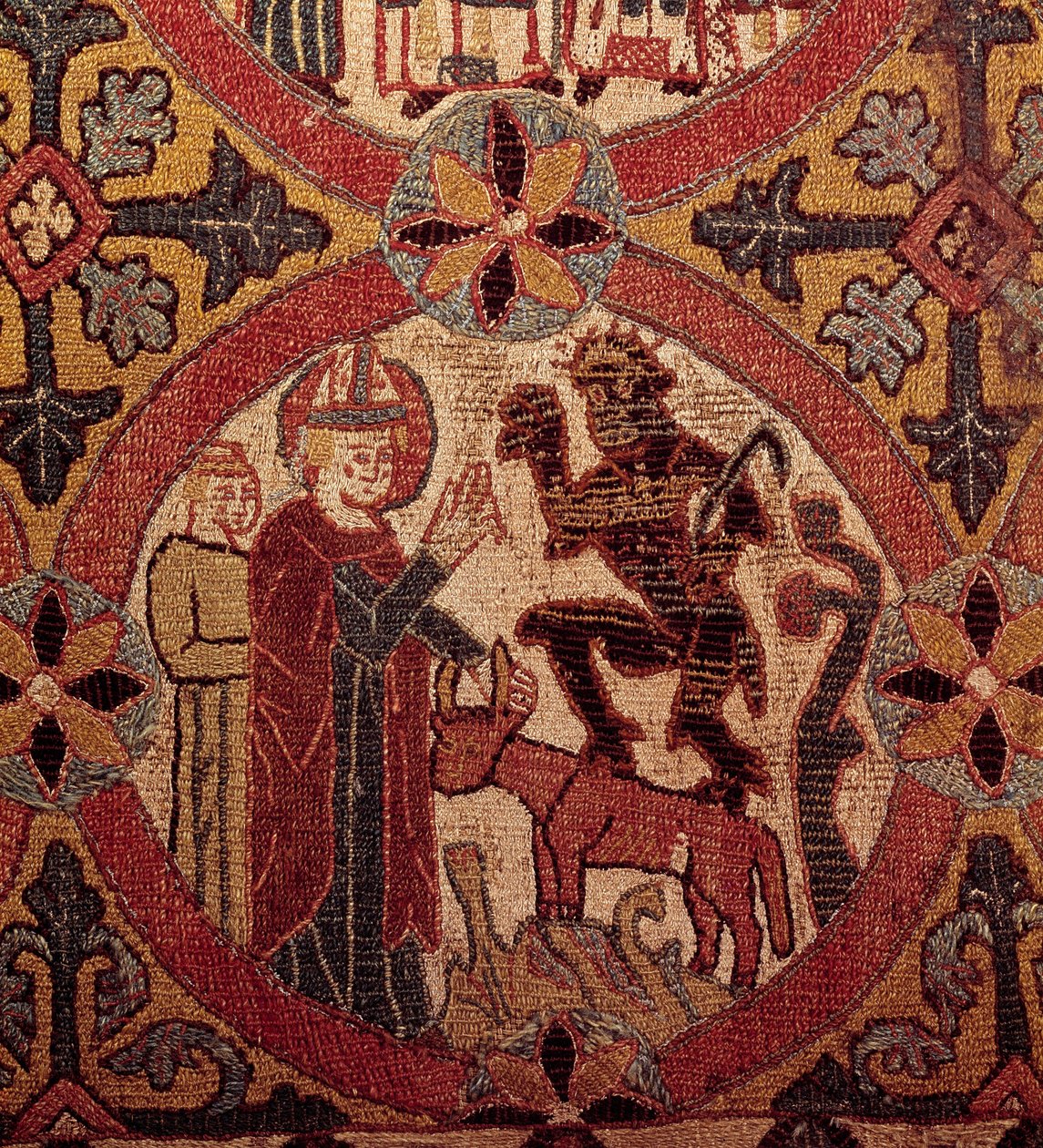 Detalje af et broderi, der forestiller Sankt Martins fristelse. islandsk gobelin. 1390-1403. Paris, Nationalmuseet for middelalderen, Thermes de Cluny af Unknown artist
