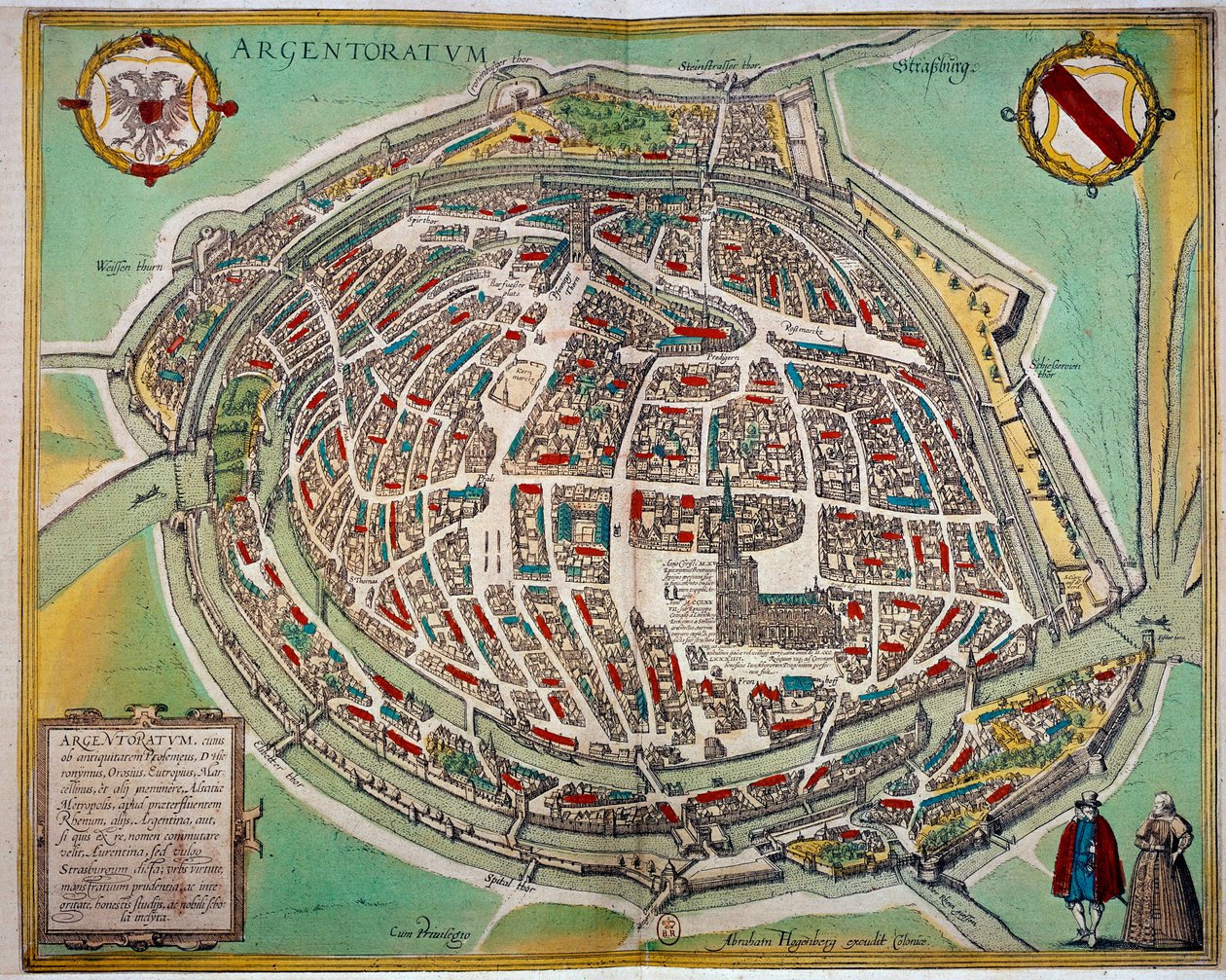 Detaljeret kort over byen Strasbourg lavet af Abraham Hogenberg (ca. 1608-1653). Indgravering af det 17. århundredes Paris B.N. af Unknown artist