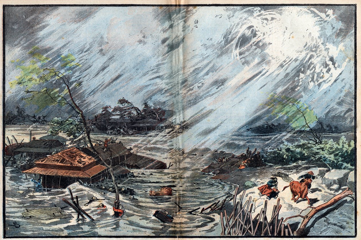 Ødelæggelse forårsaget af tsunamien ved Sanriku, Japan af Unknown artist