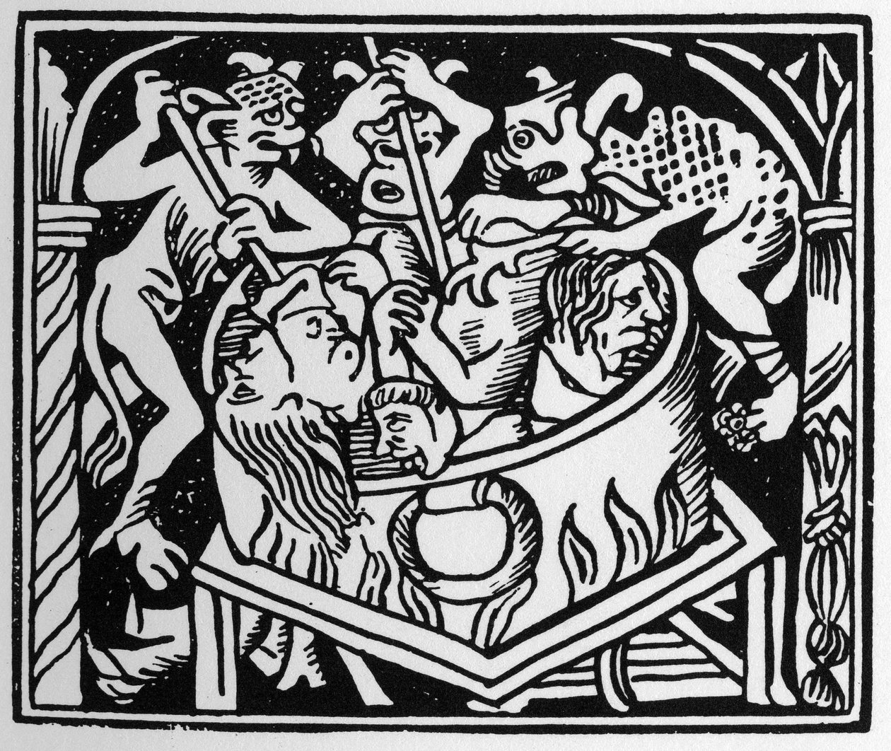 Djævle, der plager de frodige i en brønd af ild og svovl - i "" Grand Calendrier et Compost des Bergers"", Lyon af Unknown artist