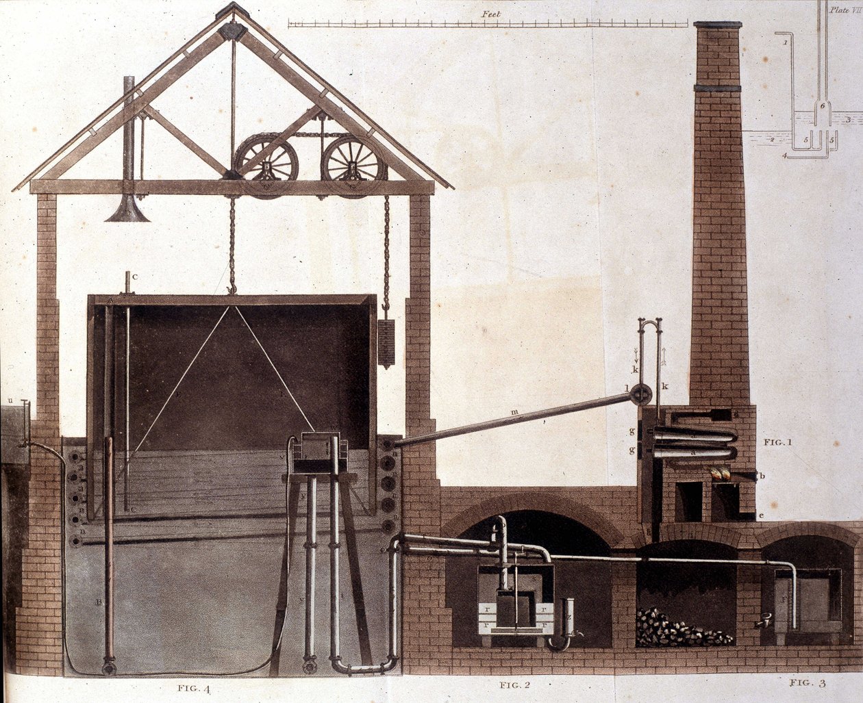 Diagram, der forklarer kulgasproduktion, London 1815. af Unknown artist