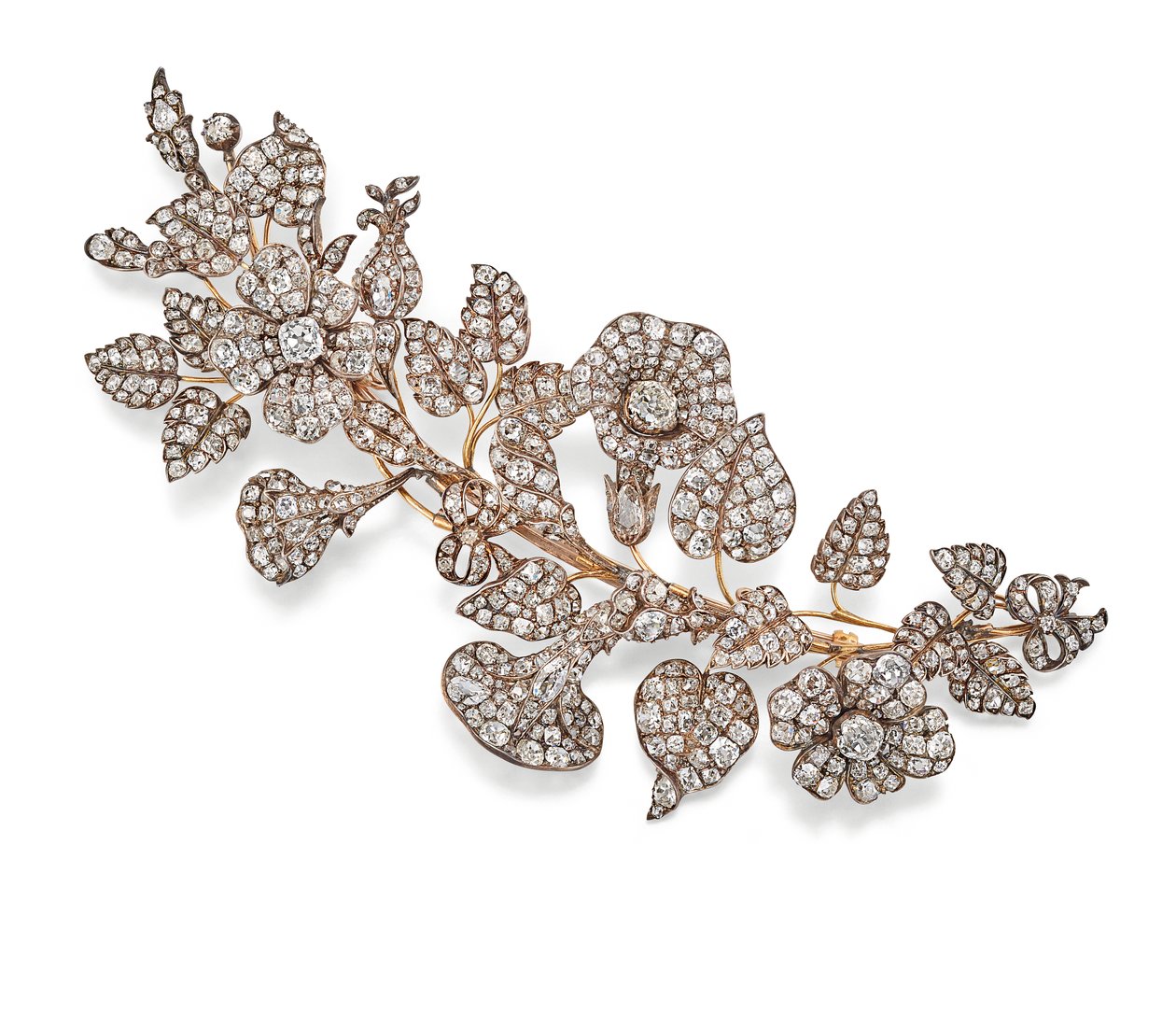 Diamantbroche, ca. 1860 (diamanter sat i sølv og guld) af Unknown artist