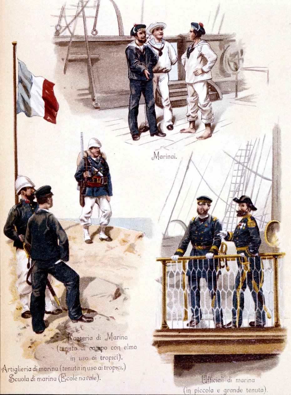Forskellige uniformer fra den franske flåde omkring 1860 af Unknown artist