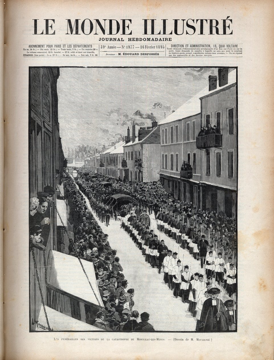 Brøndkatastrofen Sainte Eugenie - Begravelsen af ofrene for katastrofen i Montceau les Mines (Montceau-les-Mines) i Bourgogne - Indgravering i "Le monde illustrious"" fra 1895 af Unknown artist