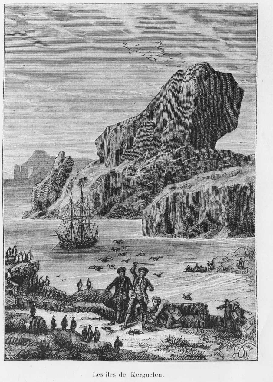 Opdagelser og udforskninger: øerne Kerguelen - i "Les voyageurs du 18th et 19th century", af Jules Verne, red. Hetzel et Cie, Paris. af Unknown artist