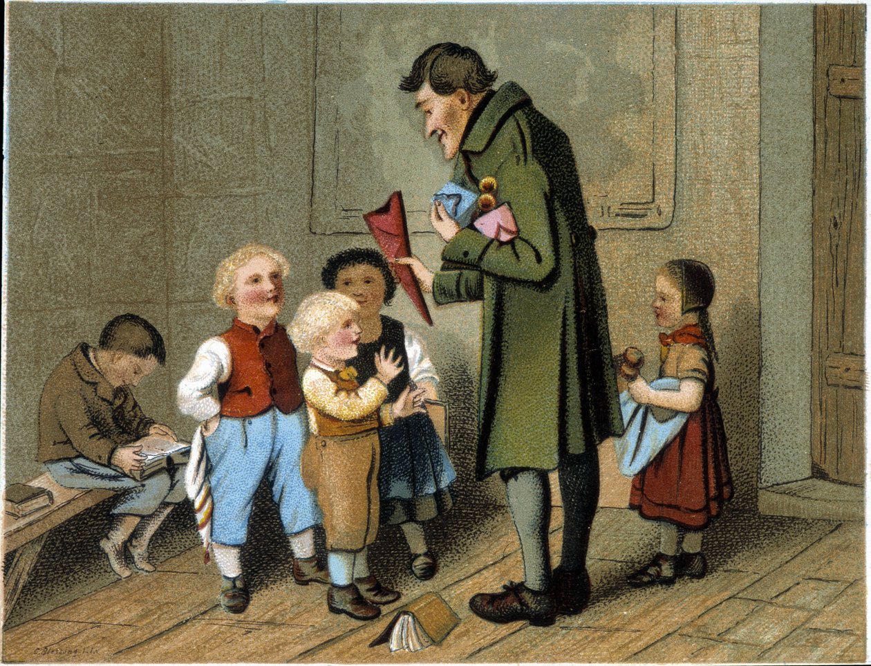 Uddeling af priser i skolen - kromolitografi, slutningen af 1800-tallet af Unknown artist