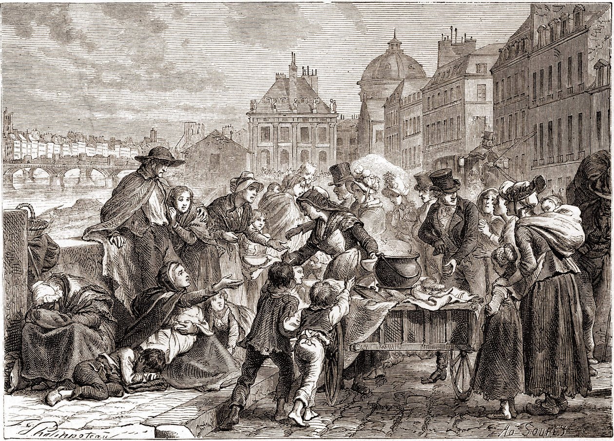Uddeling af mad til sultne bønder omkring 1820 - i "" L