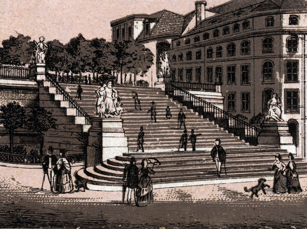 Dresden, Tyskland: udsigt over Bruhlsche-terrassen (Bruhlsche-terrassen i Dresden). i "" Verden illustrerer 168 visninger"" Udateret (slutningen af 1800-tallet) af Unknown artist