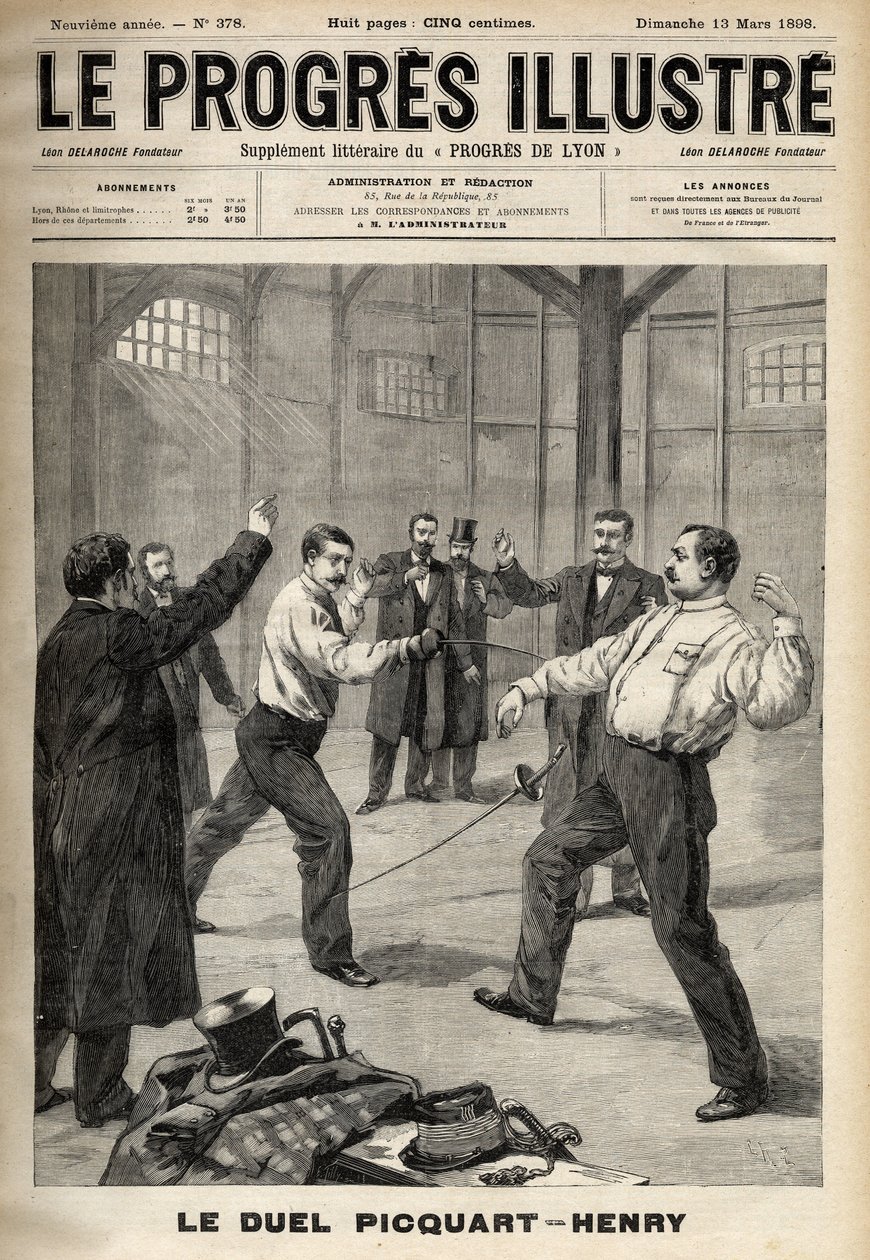 Dreyfus-sag: Duellen mellem oberstløjtnant Georges Picquart (1854-1914) og Hubert Henry (1846-1898) af Unknown artist