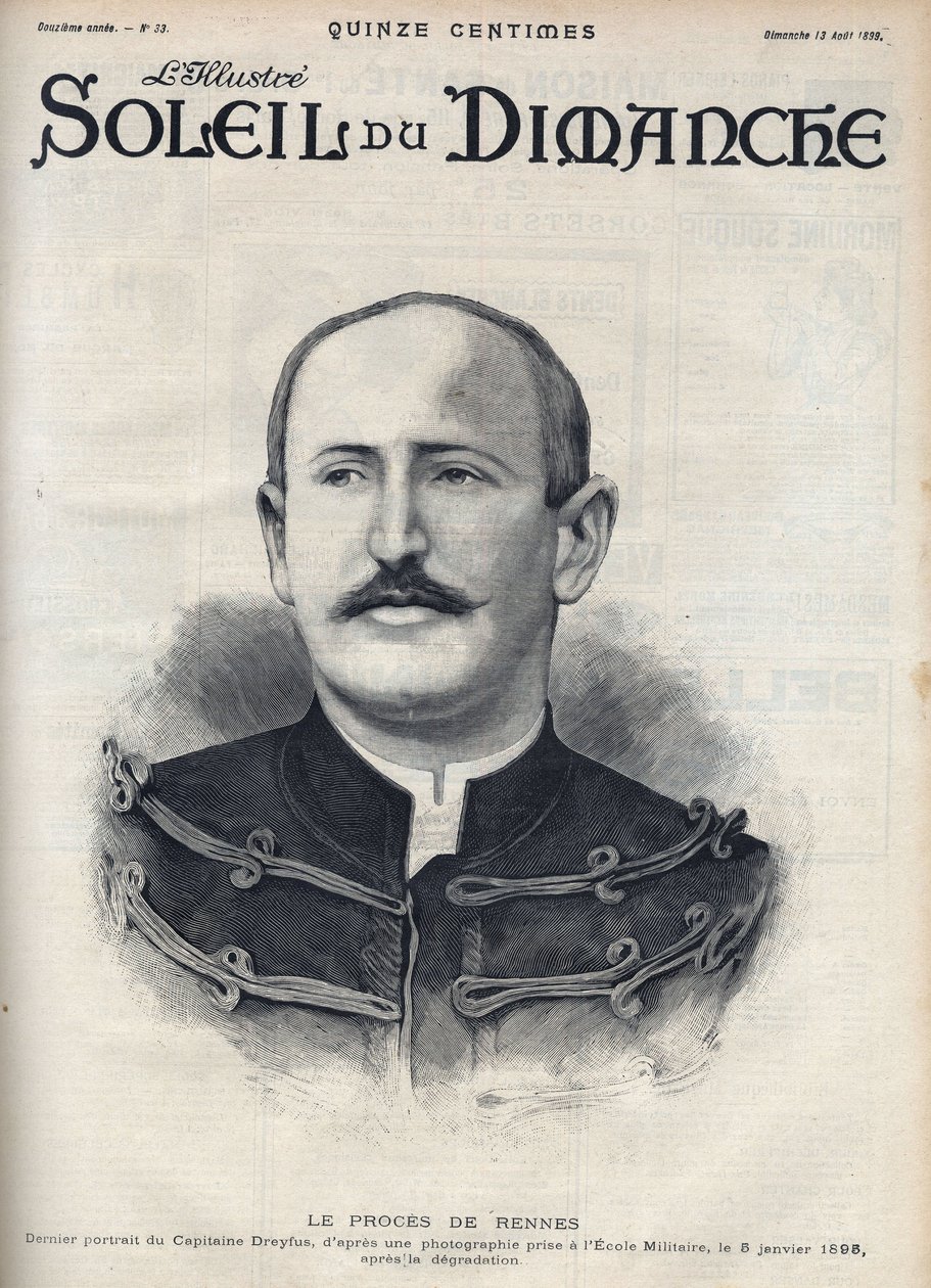 Dreyfus-sag: portræt af Alfred Dreyfus (1859-1935) efter hans fornedrelse under Rennes-processen. Indgravering i "" Le sun-du-dimanche"", 13. august af Unknown artist