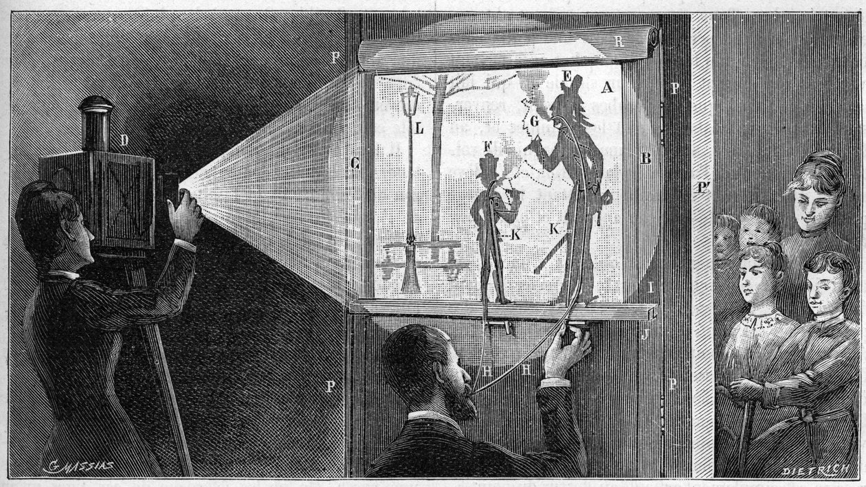 Du feu please - bag scenen af ​​Shadbres-teatret - indgravering i "" La nature"" fra 1892. af Unknown artist