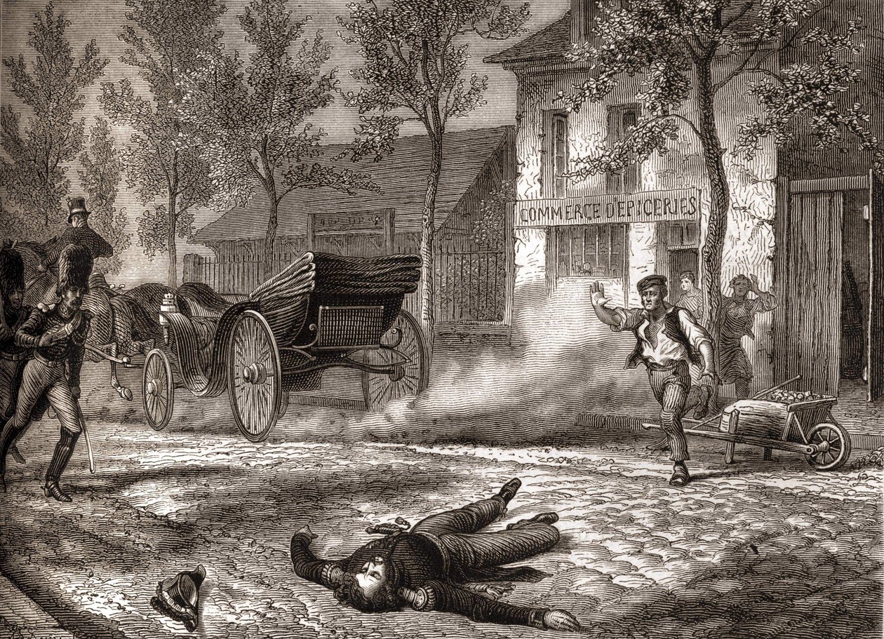 Hertugen af ​​Orléans døde i en bilulykke den 13/07/1842 - i "" Histoire de France"" af Henri Martin af Unknown artist