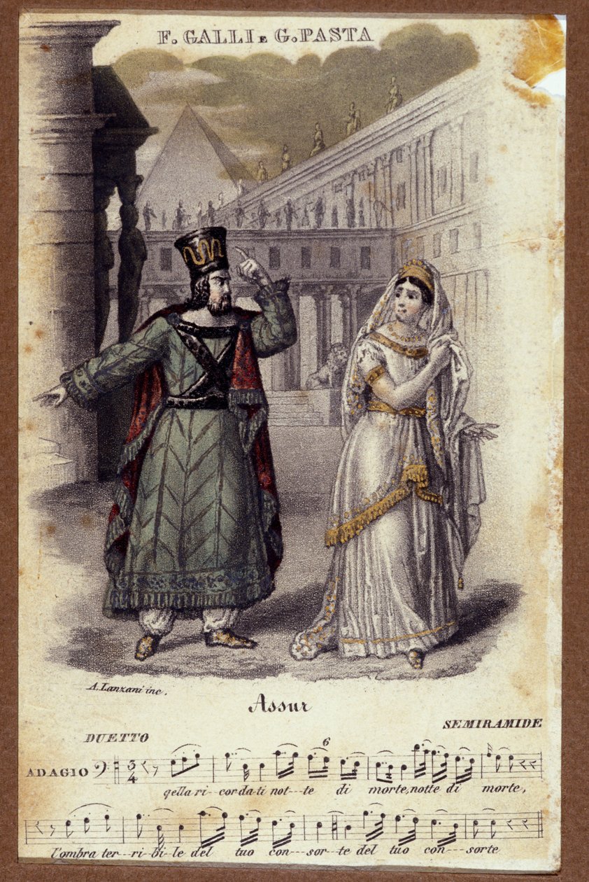 Duo mellem Giuditta Pasta og Filippo Galli i operaen "Semiramide" "(Semiramis) af Gioachino Rossini (1792-1868) af Unknown artist