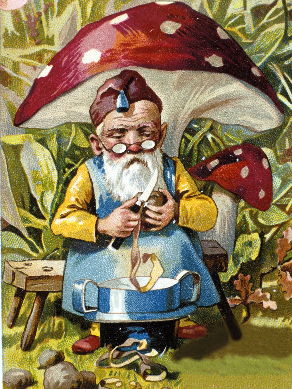 Dværg eller farfadet kartoffelskræller. 1800-tallets kromolitografi. af Unknown artist