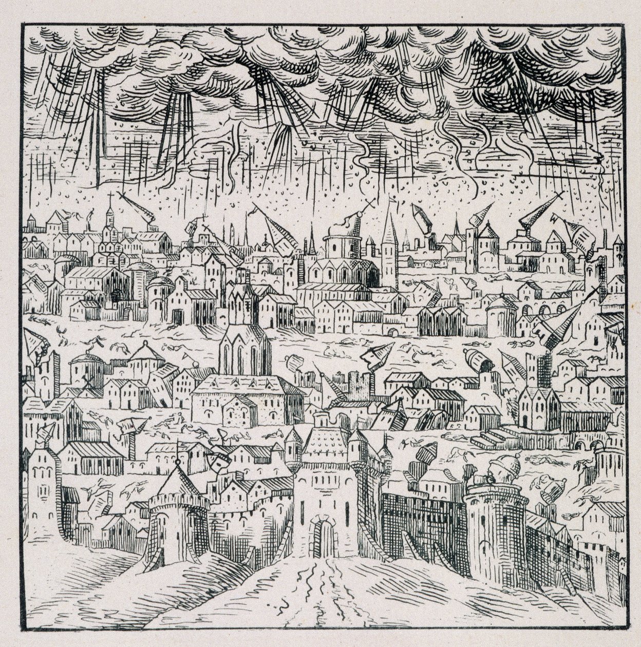 Jordskælv i Baden - i "" Samling af 39 figurer, der repræsenterer ulykkerne i Frankrig fra 1562 til 1586"; Louis Perrin trykning af Unknown artist
