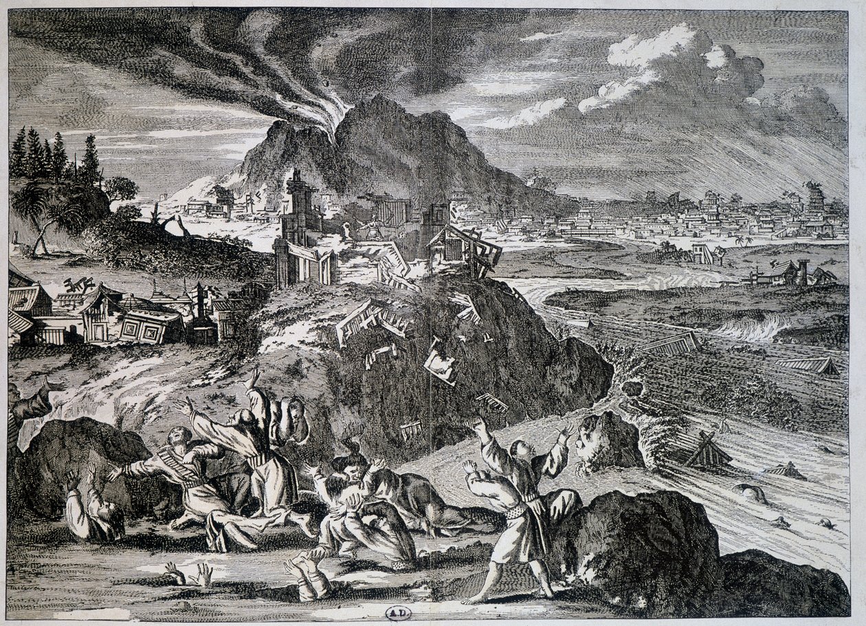 Jordskælv i Tokyo i 1650 - gravering af Unknown artist