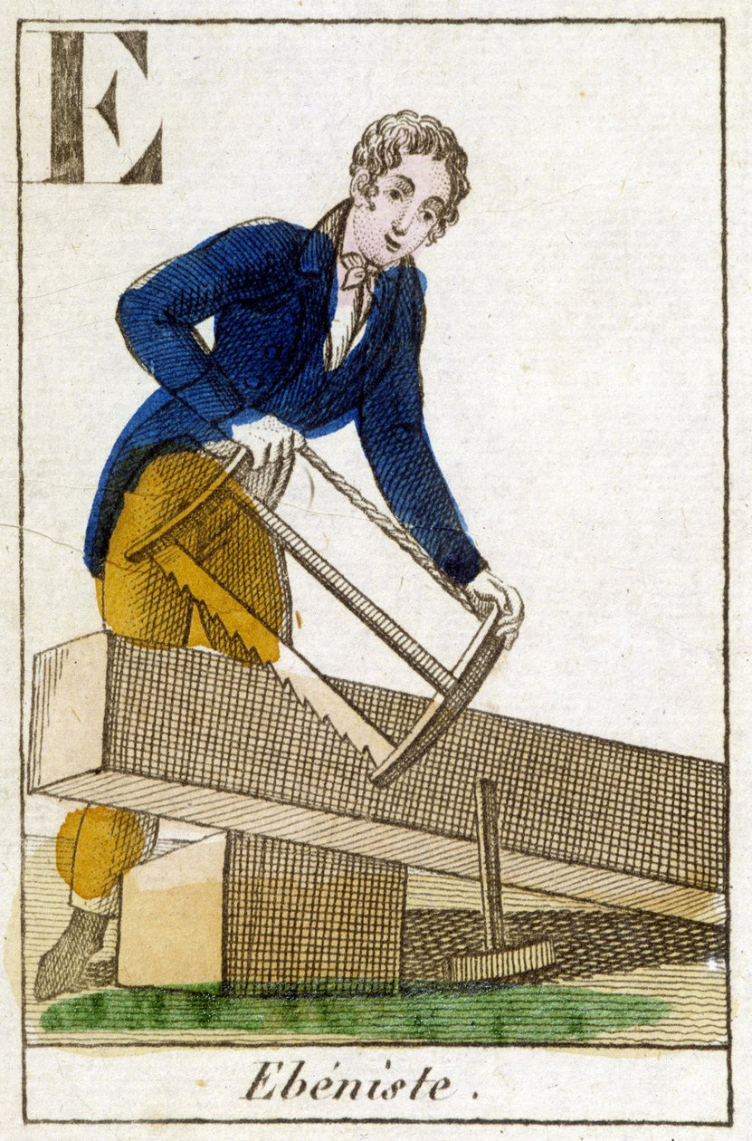 Ebenist på arbejde - gravering, v.1800 af Unknown artist