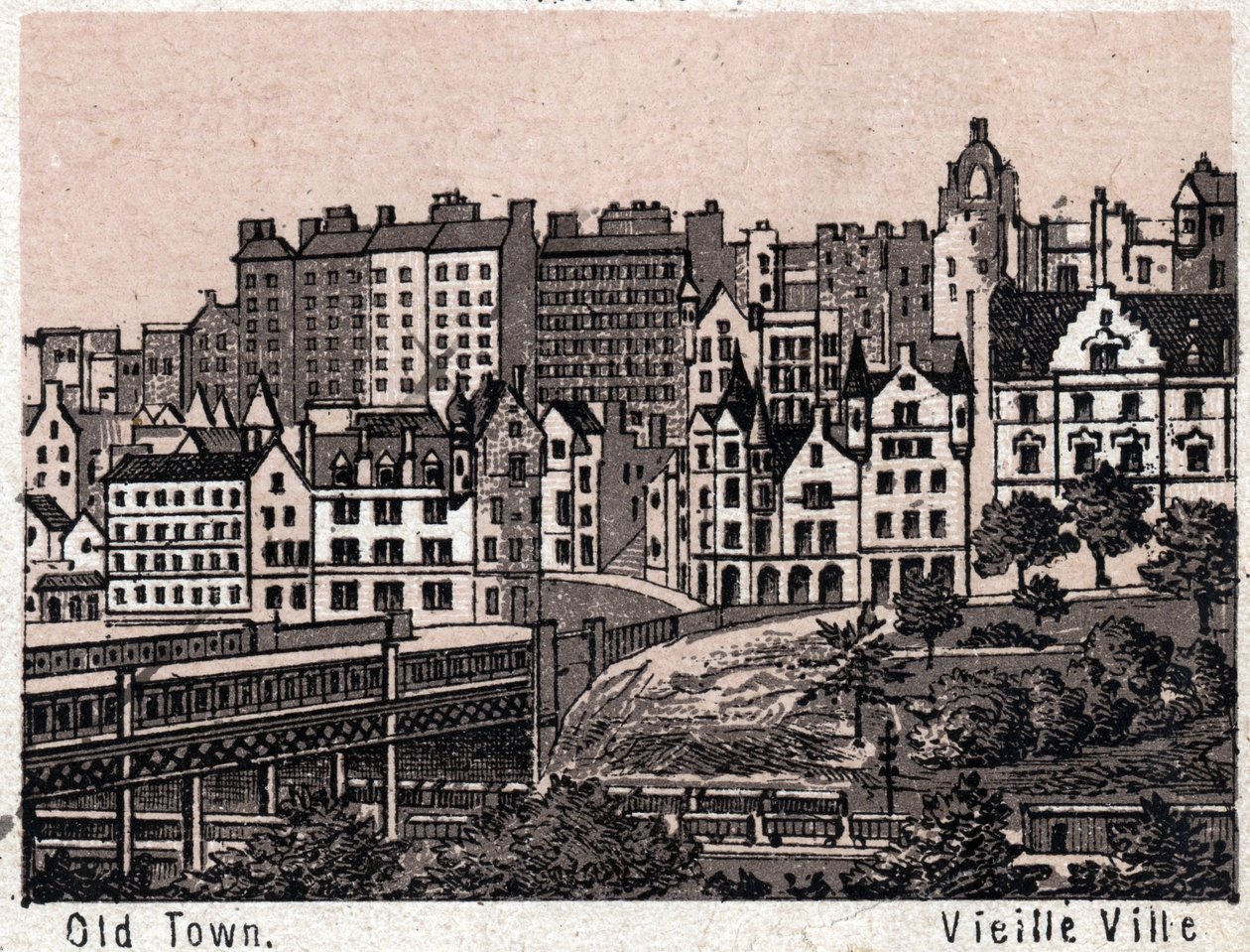 Edinburgh, Skotland: udsigt over den gamle bydel i Edinburgh. i "" Verden illustrerer 168 visninger"" Udateret (slutningen af det 19. århundrede) af Unknown artist