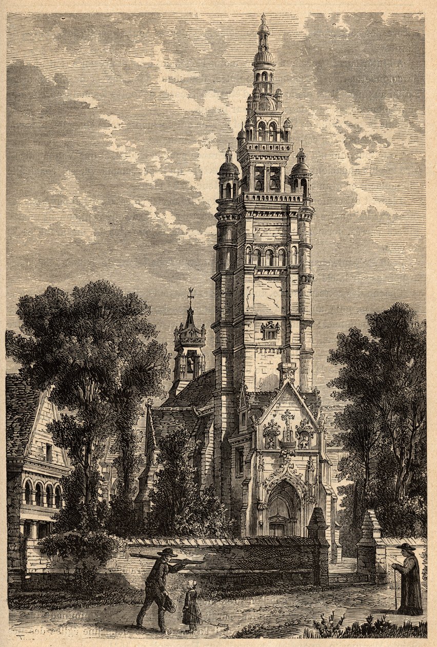 Kirken Notre Dame de Croaz Batz i Roscoff - Finistere - Bretagne - gravering i "" PATRIE" - PECTURESSE BESKRIVELSE AF FRANKRIG I 6 BIND AF LUCIEN HUARD - slutningen af ​​1800-tallet af Unknown artist