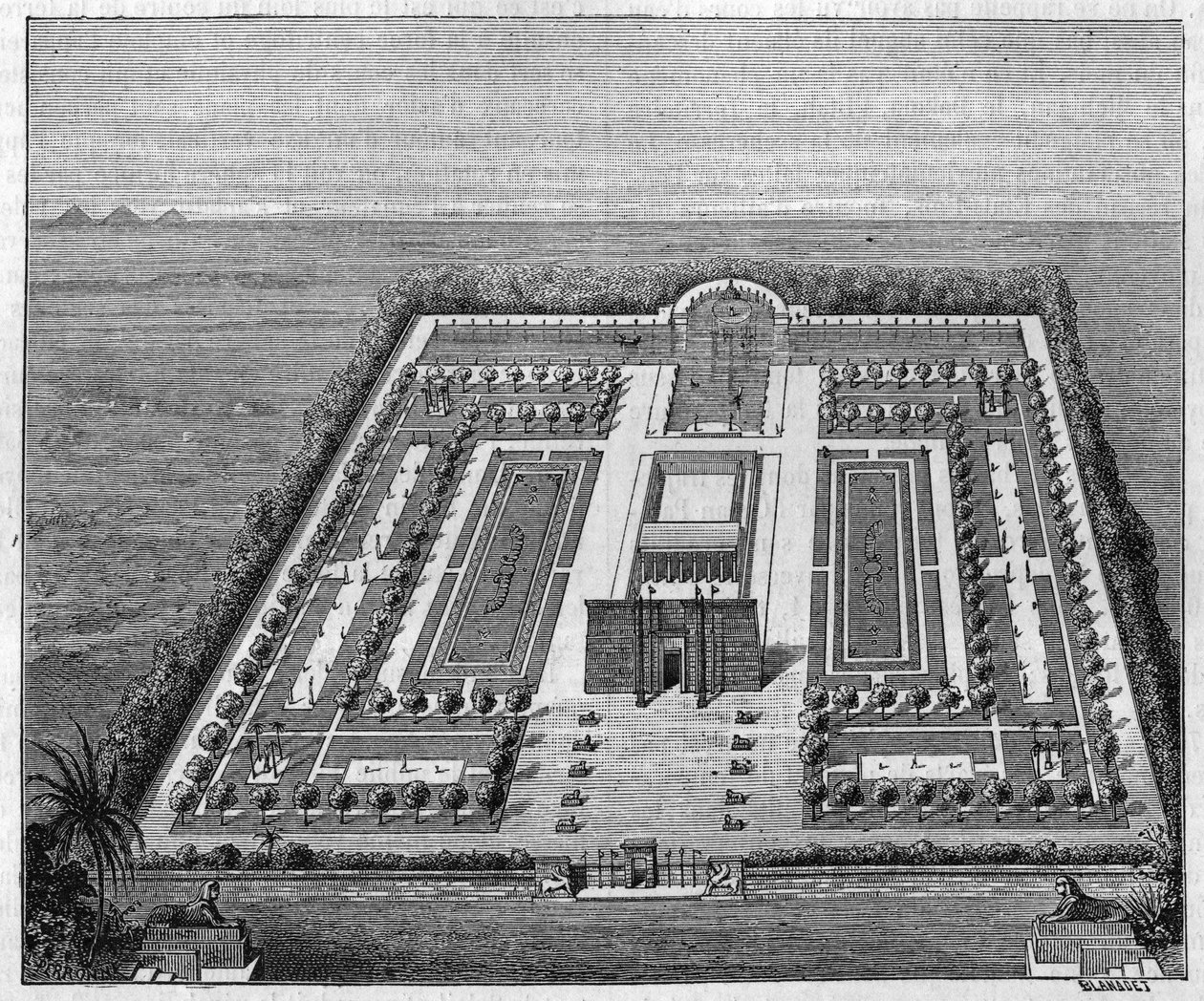 Egyptisk have på faraoernes tid. Gravering i "" Nature: gennemgang af videnskaberne og deres anvendelser til kunst og industri "" af 16. august 1879. af Unknown artist