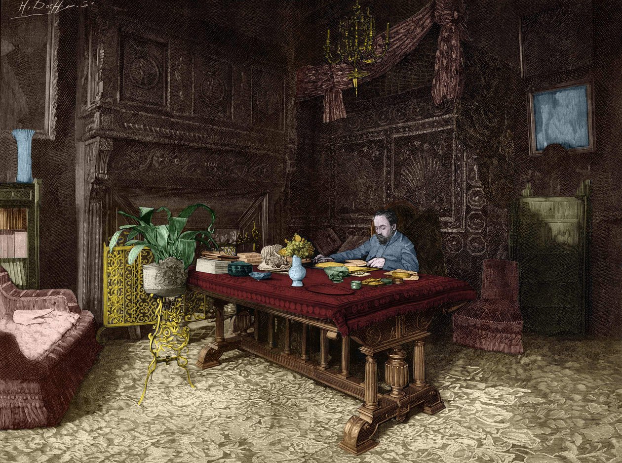 Emile Zola (1840-1902) på sit kontor i Medan. af Unknown artist