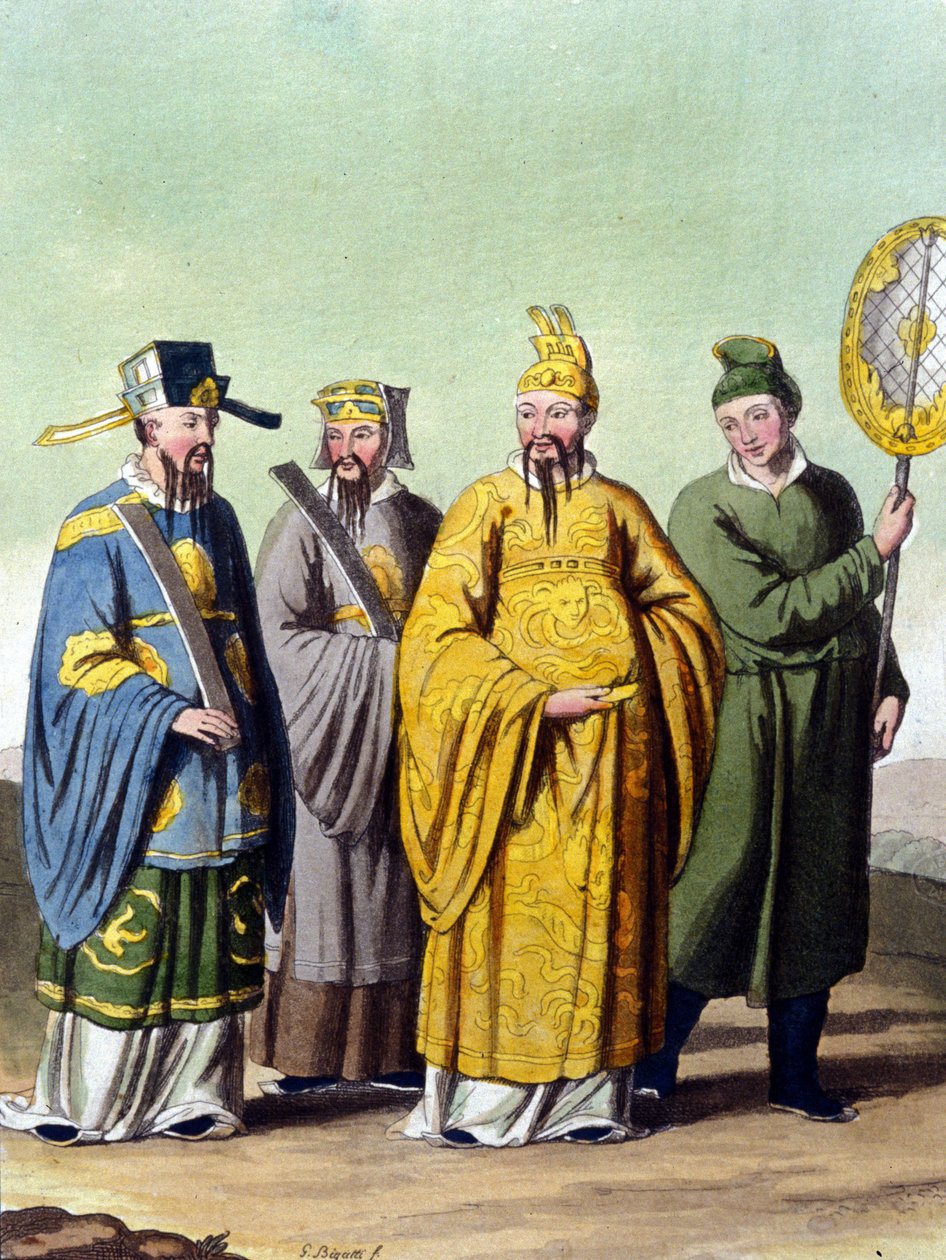 Kejser af Kina omgivet af mandariner - i” Le costume ancien et moderne”” af J. Ferrario, red. Milano af Unknown artist