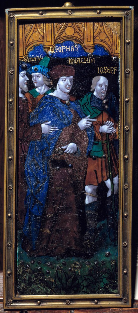 Emaljeplade, der repræsenterer de bibelske karakterer af Salome, Cleophas, Joachim og Joseph. E-mail på bronze formentlig fra 1500-tallet. Svag. 0,26x0,11 m. Paris, Nationalmuseet for middelalderen, Thermes de Cluny af Unknown artist