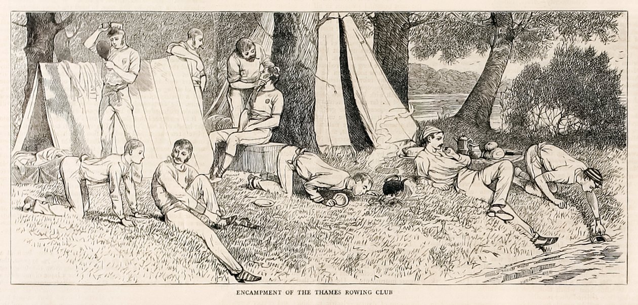 Lejr af Themsen Roklub.? fra ?Skitser fra en damplancering ved Henley Regatta? udgivet i juli 1878 af Unknown