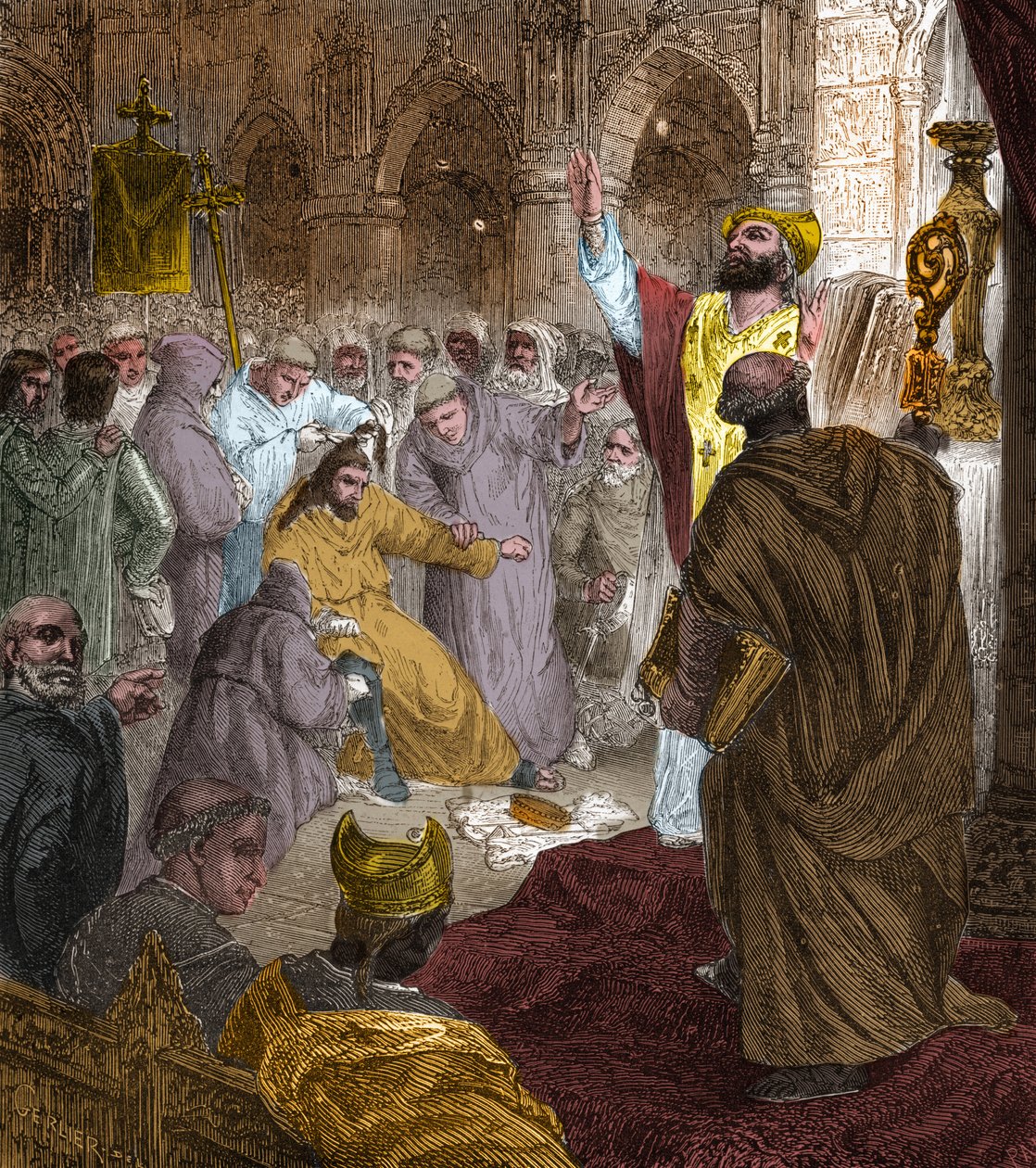 Slutningen af det merovingerske dynasti, 751: afsættelse af kong Childerik III (714-754) af Pepin the Brief (714-768). af Unknown artist