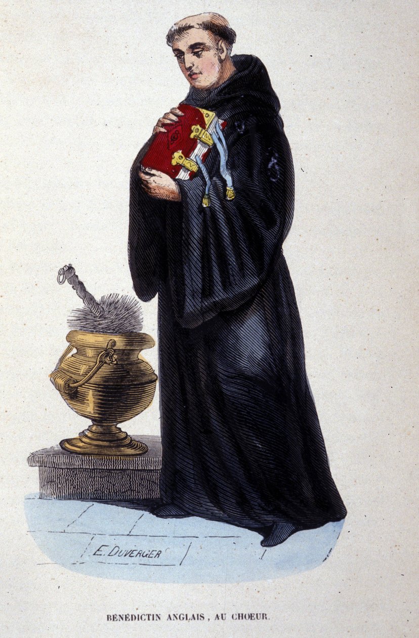 engelsk benediktiner. Gravering fra et album om religiøse ordrer, Paris af Unknown artist