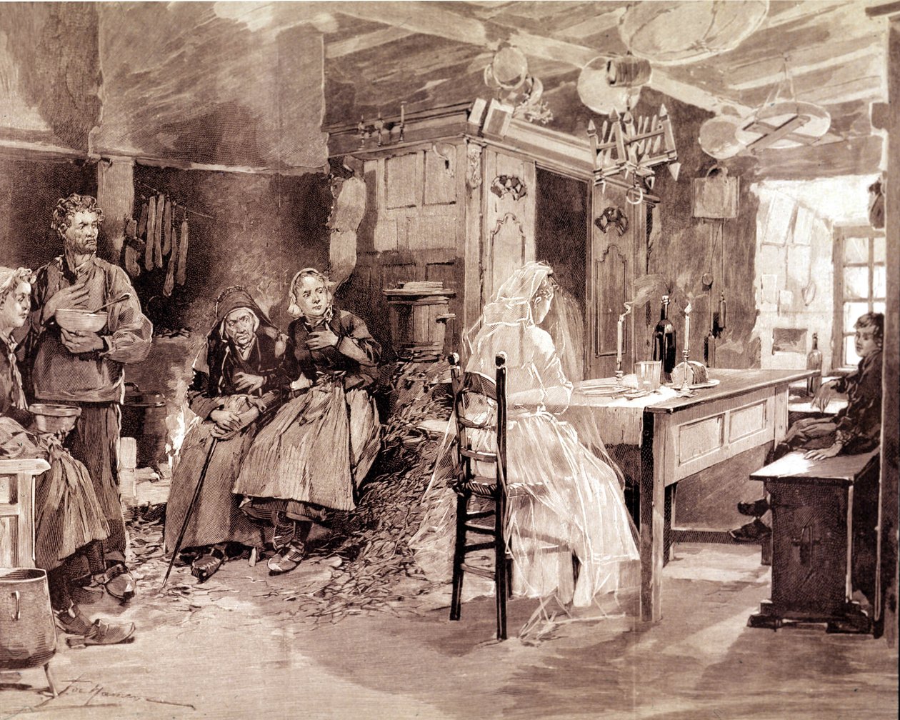 Indgravering af en bretonsk legende om, at spøgelserne fra mennesker, der døde på havet, ville præsentere sig selv for deres kære hver 1. november. af Unknown artist