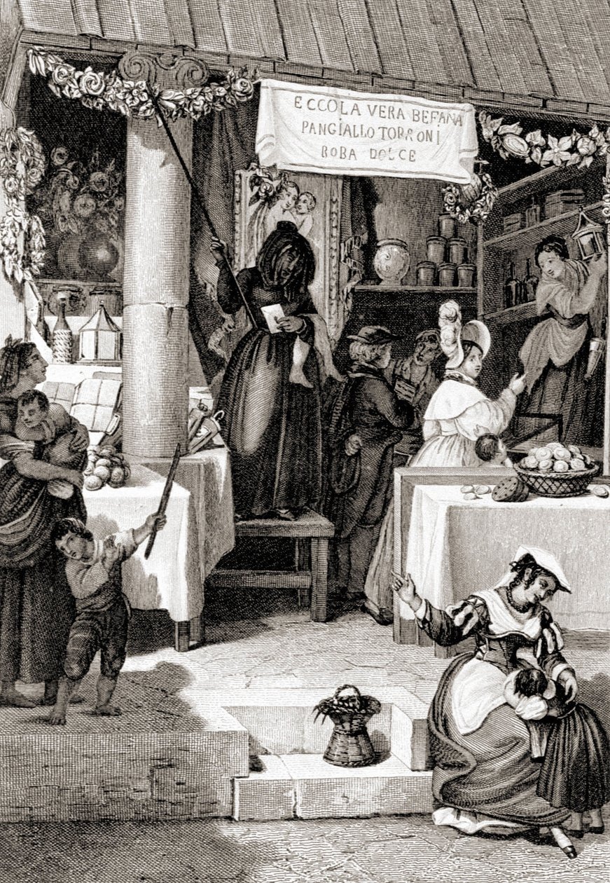 Gravering, der repræsenterer Befana-festen. af Unknown artist